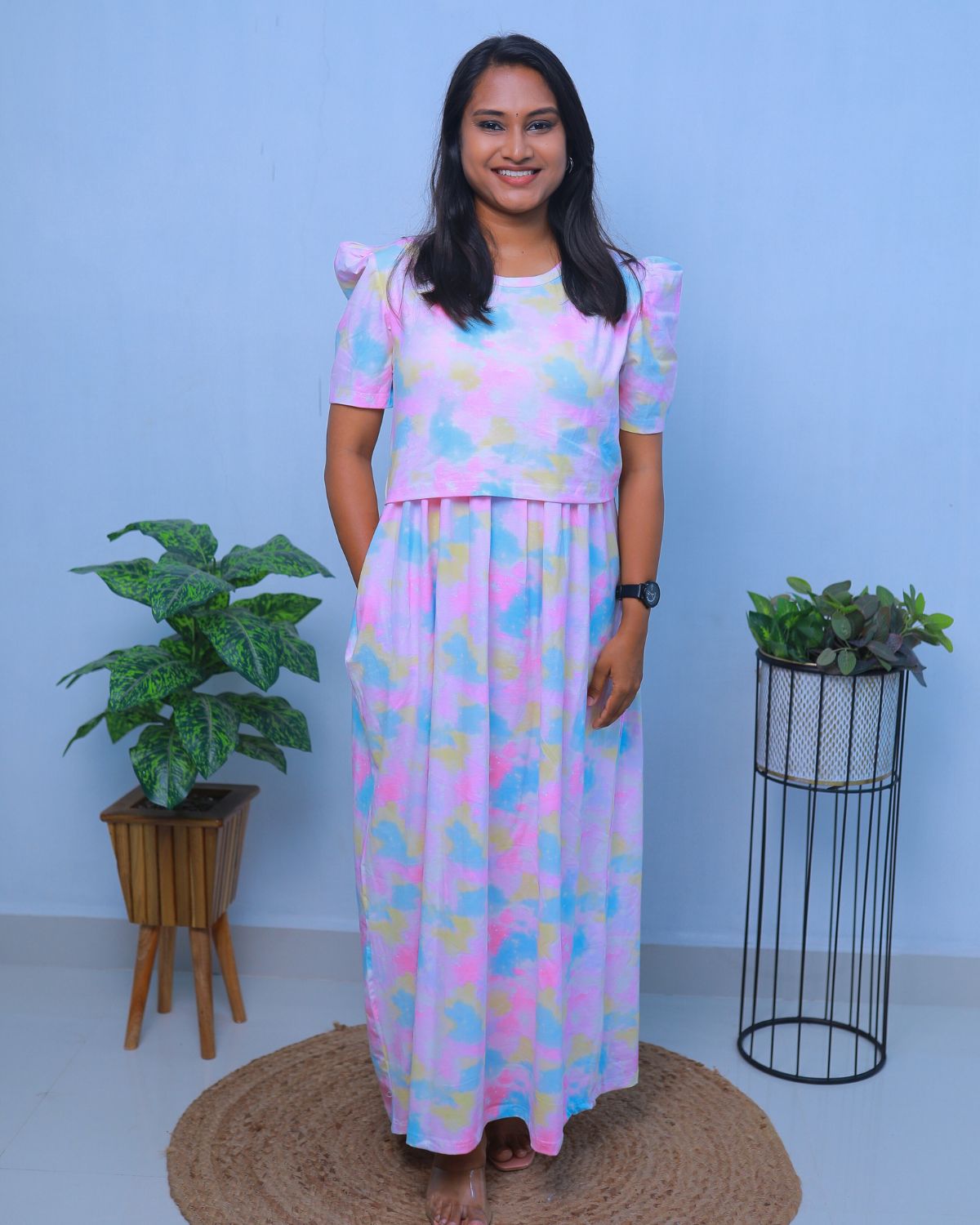 Unicorn V1 | Zipless Maternity Dress - Puff Sleeves | Full Length Maxi