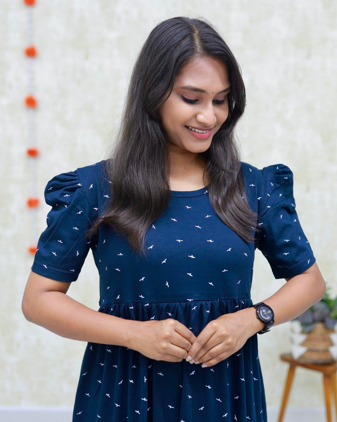 Navy Fly | Casual Non-Maternity Loungewear - Puff Sleeve | Full Length