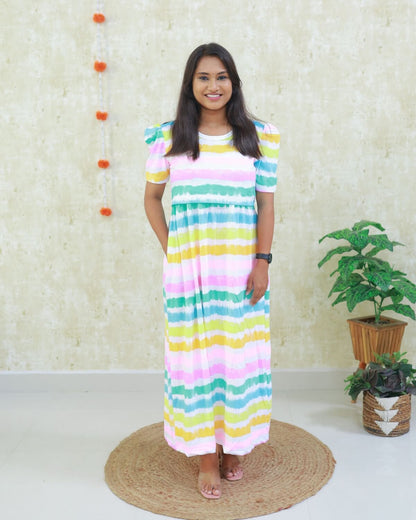 Candy | Zipless Maternity Dress - Puff Sleeves | Full Length Maxi