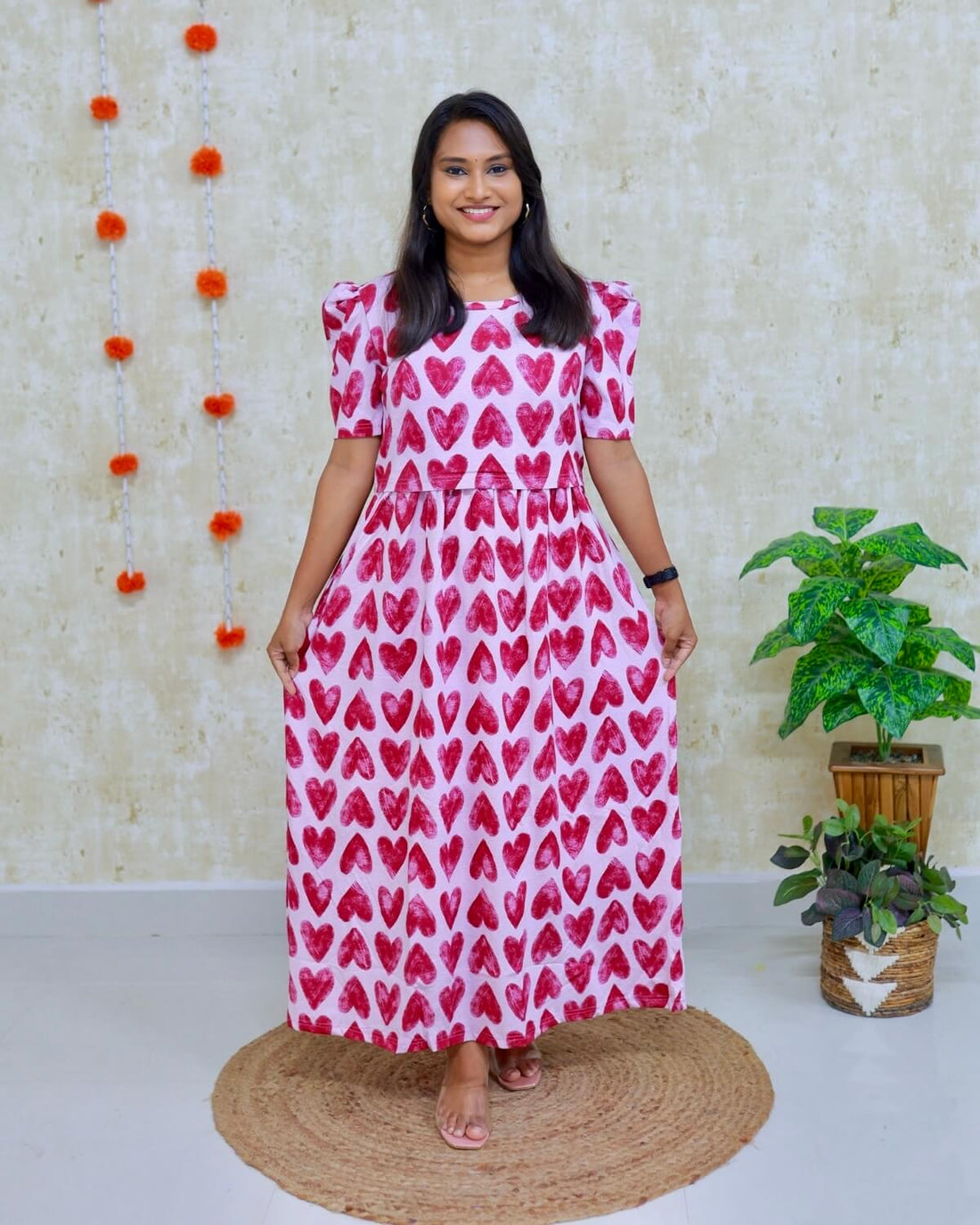 Premam | Zipless Maternity Dress - Puff Sleeves | Full Length Maxi