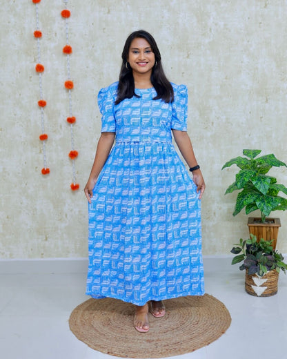 Aahana | Zipless Maternity Dress - Puff Sleeves | Full Length Maxi