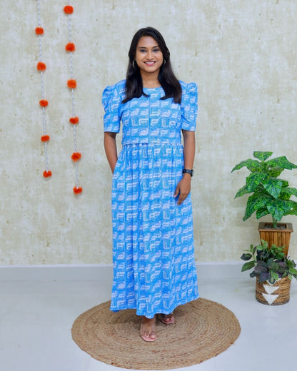 Aahana | Zipless Maternity Dress - Puff Sleeves | Full Length Maxi