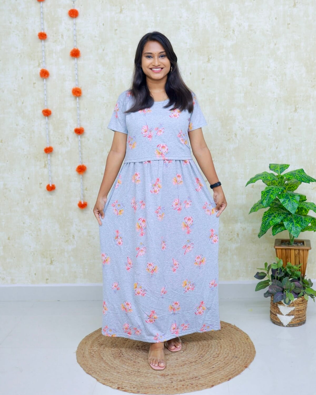 Sadhiya | Zipless Maternity Dress - Normal Sleeves | Full Length Maxi