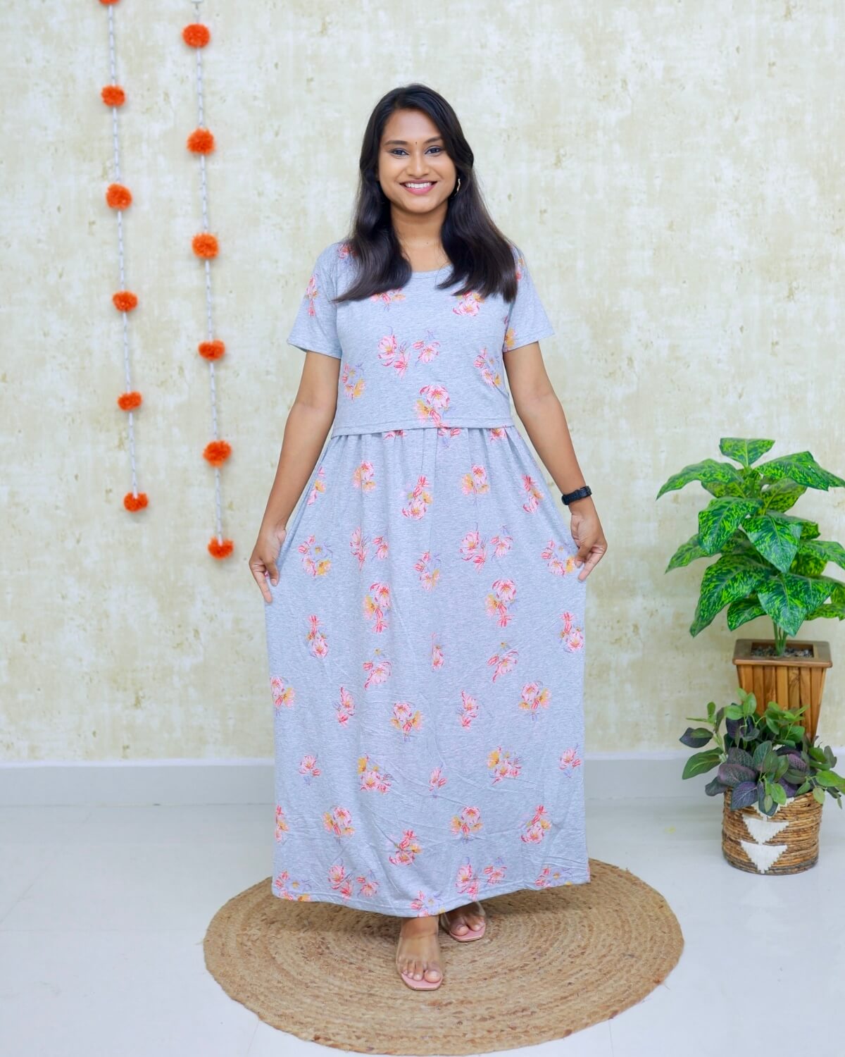 Sadhiya | Zipless Maternity Dress - Normal Sleeves | Full Length Maxi