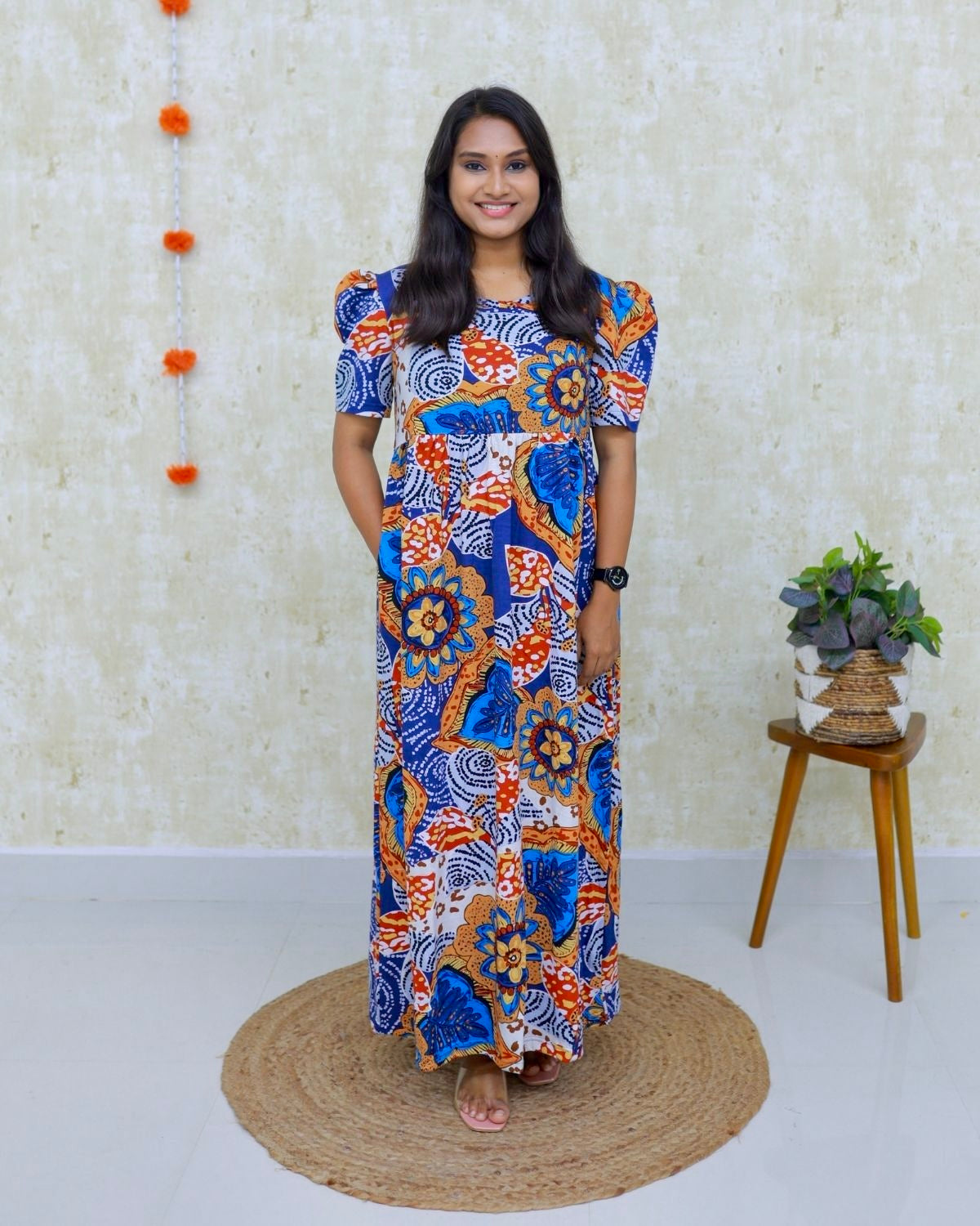 Kalamkari | Casual Non-Maternity Loungewear - Puff Sleeve | Full Length