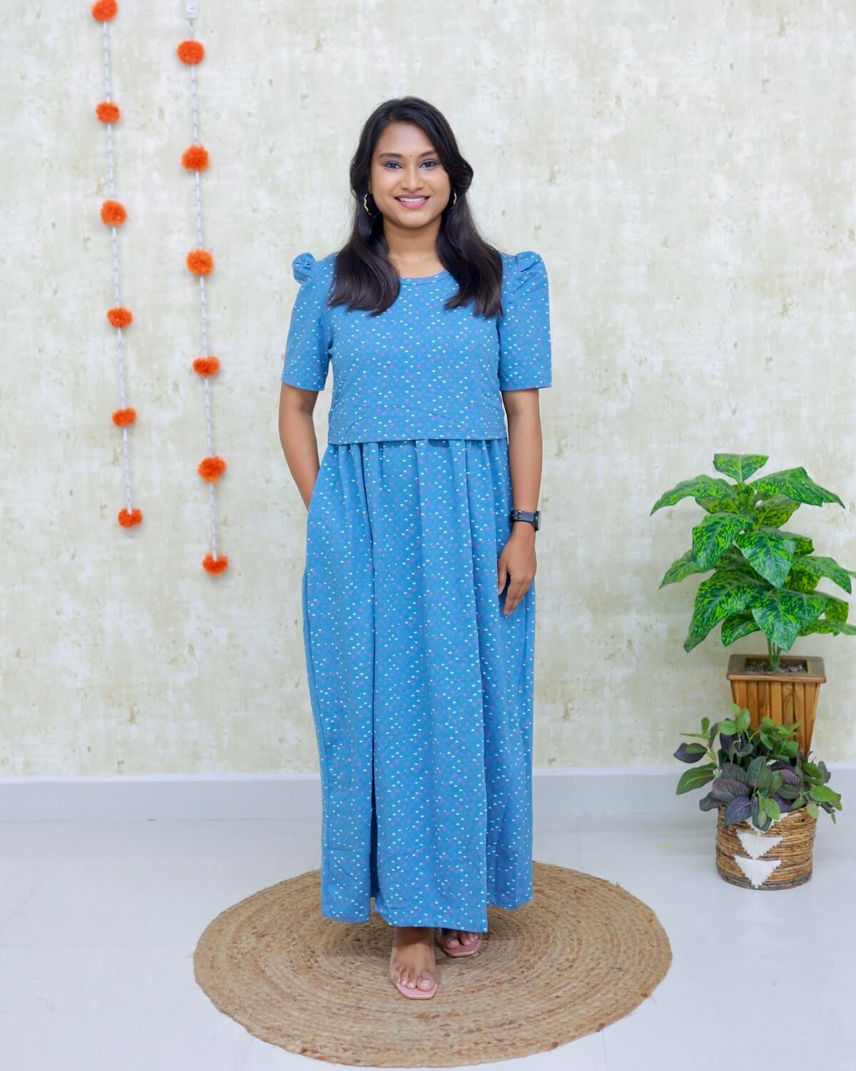 Cuddly | Zipless Maternity Dress[Super Soft]- Puff Sleeves | Full Length Maxi