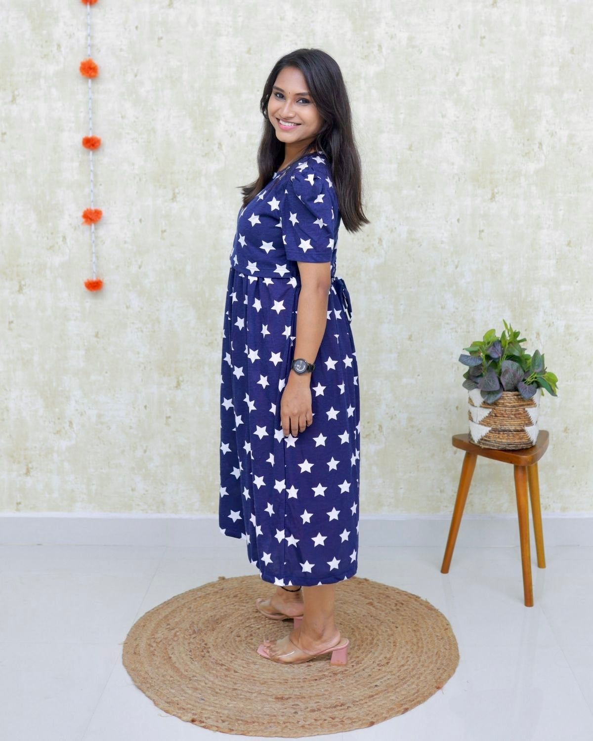 Natasha | Zipless Maternity Dress - Puff Sleeves | Calf Length