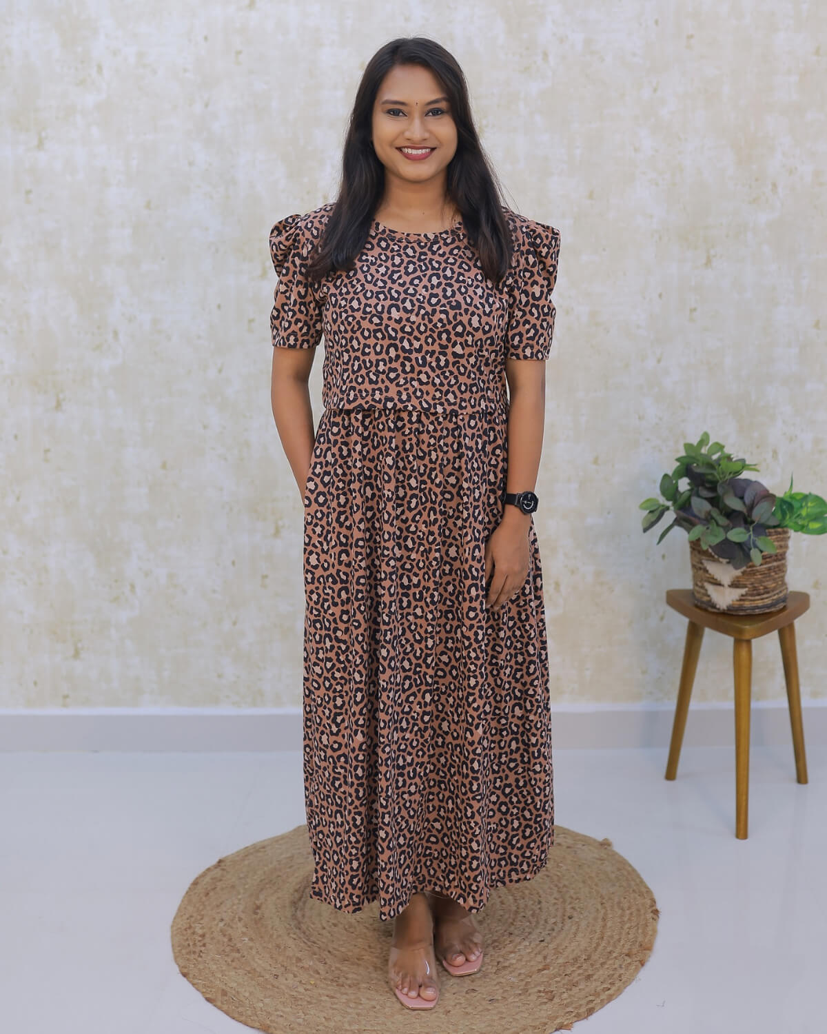 Skinny | Zipless Maternity Dress - Puff Sleeves | Full Length Maxi